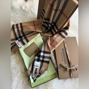 Burberry Tan and Red Check Scarf